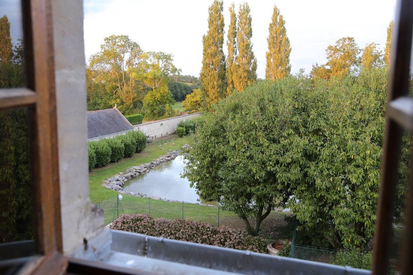 L'étang vu depuis une fenêtre
